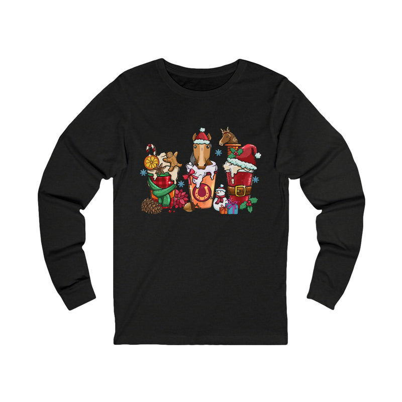 Santa Hat Coffee Mugs | Horse Merry Christmas Graphic | Unisex Jersey Long Sleeve Tee | Equestrian Gifts