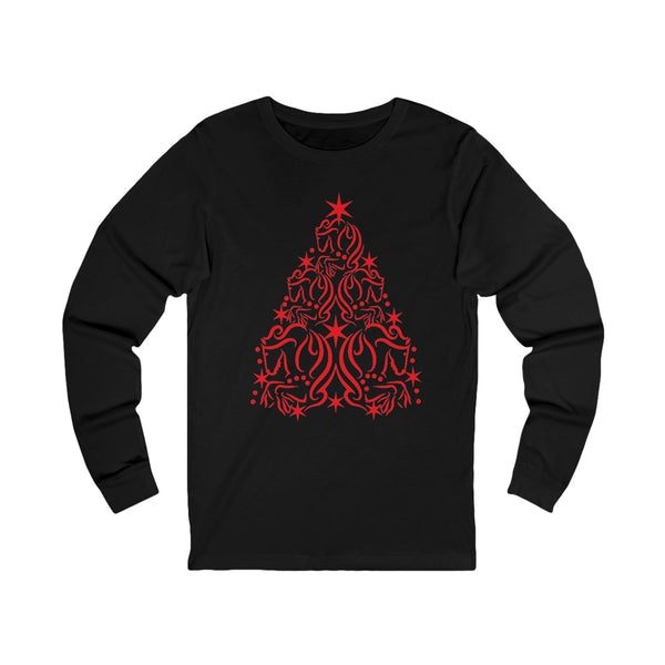 Cute Red Horse Christmas Tree Graphic | Unisex Jersey Long Sleeve Tee | Horse Lover Gifts