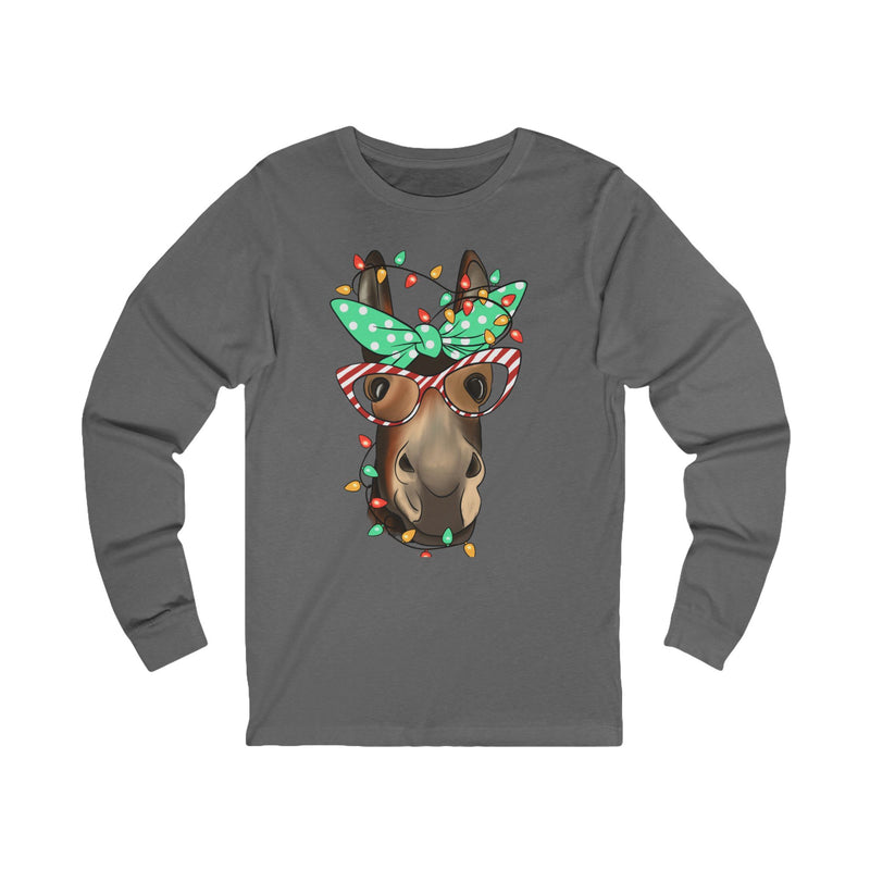 Cute Donkey Christmas Graphic | Unisex Jersey Long Sleeve Tee | Donkey Lovers and Owners Gifts