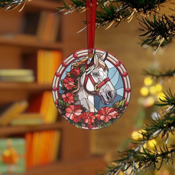 Beautiful White Horse Stained Glass Christmas Painting 2025 Ornament
