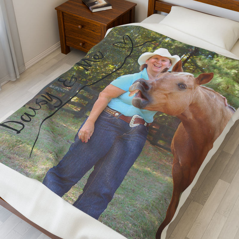 Custom Horse Photo and Name Velveteen Plush Blanket