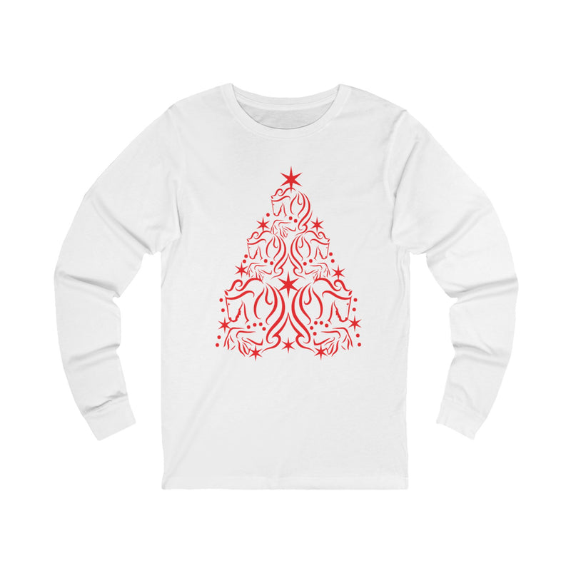 Cute Red Horse Christmas Tree Graphic | Unisex Jersey Long Sleeve Tee | Horse Lover Gifts