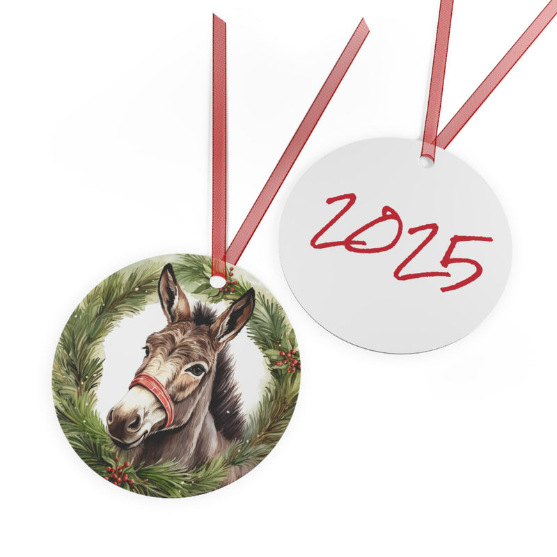 Christmas 2025 Watercolor Donkey Evergreen Ornament | Keepsake Gift | Equestrian Gifts