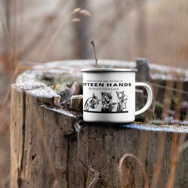 12oz Hilarious 15 Hands Trail Mug | Enamel Camp Mug | Equestrian Gifts