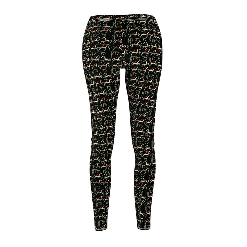 Black Women's Casual Leggings | Heiroglyphic Horse Pattern | Horse Heartbeat Line | Heaven Horses Exclusive Design