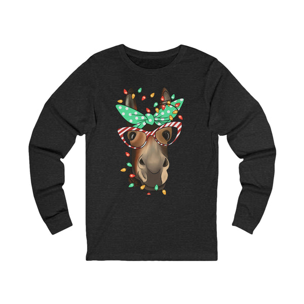 Cute Donkey Christmas Graphic | Unisex Jersey Long Sleeve Tee | Donkey Lovers and Owners Gifts
