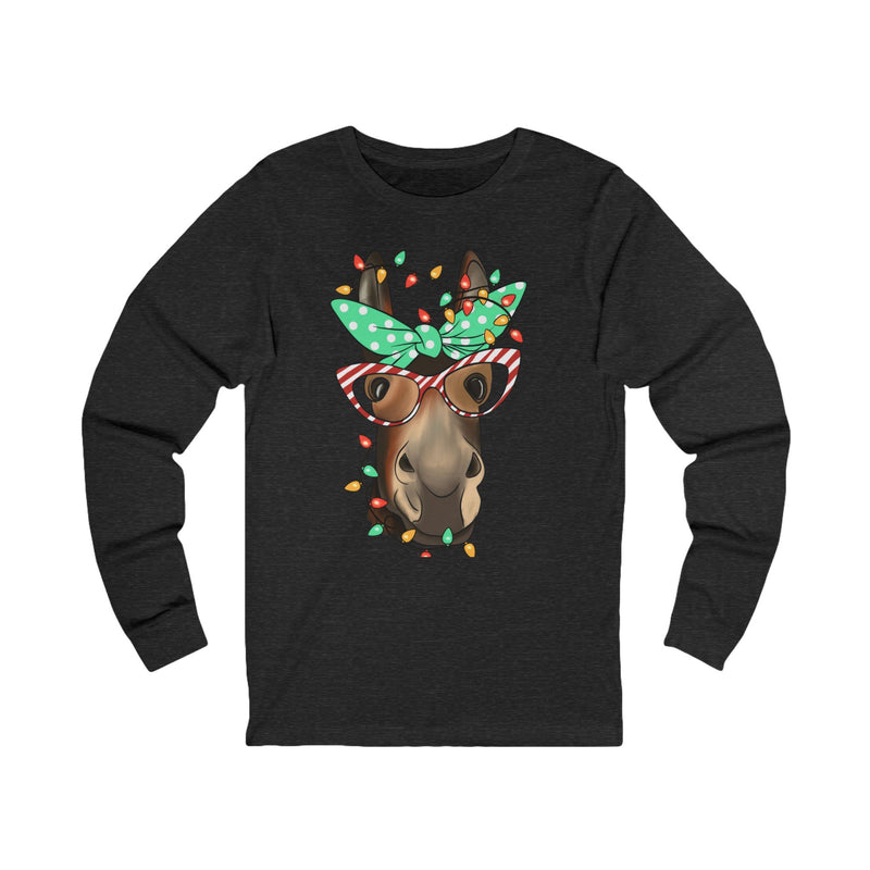 Cute Donkey Christmas Graphic | Unisex Jersey Long Sleeve Tee | Donkey Lovers and Owners Gifts