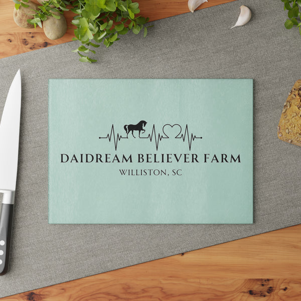 Personalized - Your Farm Running Horse Heart Beat Glass Cutting Board