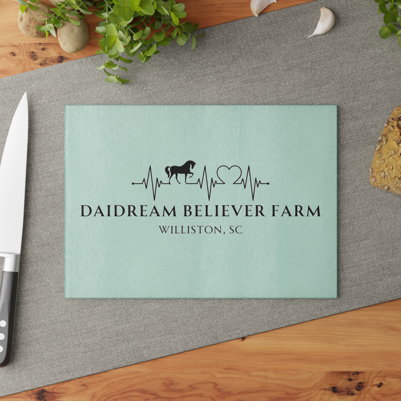 Personalized - Your Farm Running Horse Heart Beat Glass Cutting Board