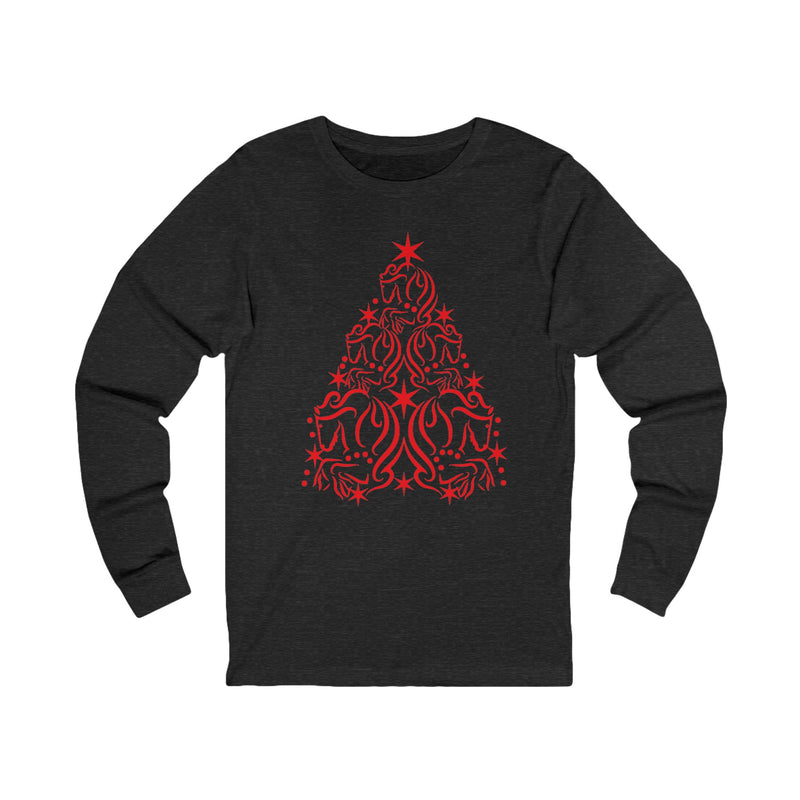 Cute Red Horse Christmas Tree Graphic | Unisex Jersey Long Sleeve Tee | Horse Lover Gifts