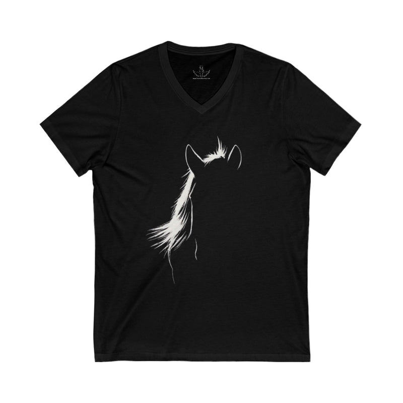 Elegant Horse Outline Unisex Jersey Short Sleeve V-Neck Tee | Equestrian Gifts