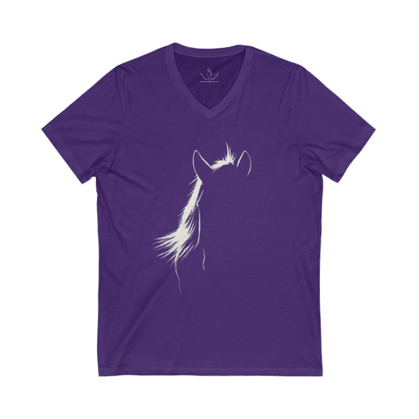 Elegant Horse Outline Unisex Jersey Short Sleeve V-Neck Tee | Equestrian Gifts