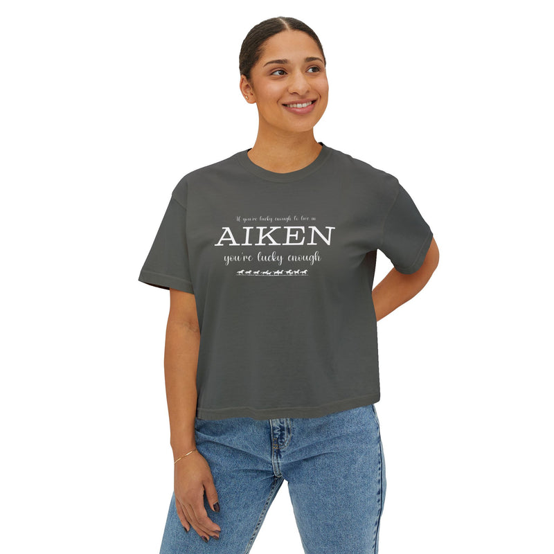 White Print | If You're Lucky Enough to Live in Aiken You're Lucky Enough | Women's Comfort Colors Boxy Tee | Aiken South Carolina