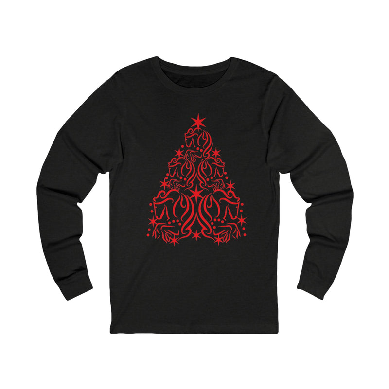 Cute Red Horse Christmas Tree Graphic | Unisex Jersey Long Sleeve Tee | Horse Lover Gifts