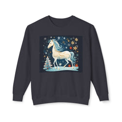 Christmas White Horse | Unisex Lightweight Crewneck Sweatshirt | Comfort Colors Quality