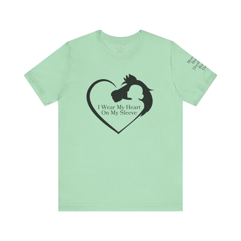 Personalized Wear My Heart on my Sleeve Unisex Jersey Short Sleeve Tee - Horse Names on Sleeve