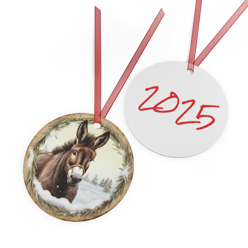 Christmas 2025 Metal Ornament Keepsake Gift | Donkey and Rosemary Winter Scene | Equestrian Gifts