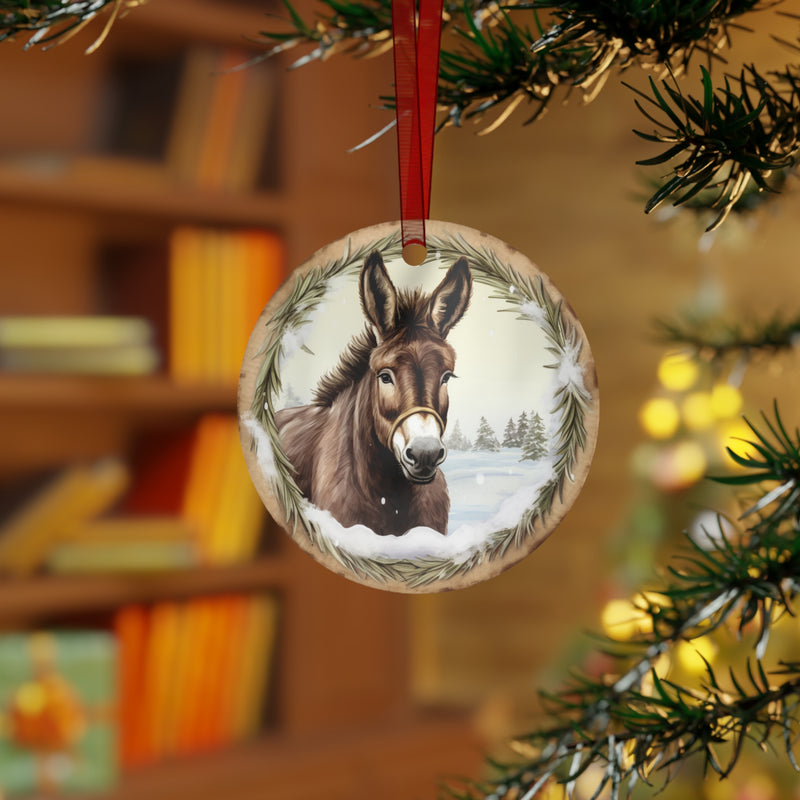 Christmas 2025 Metal Ornament Keepsake Gift | Donkey and Rosemary Winter Scene | Equestrian Gifts