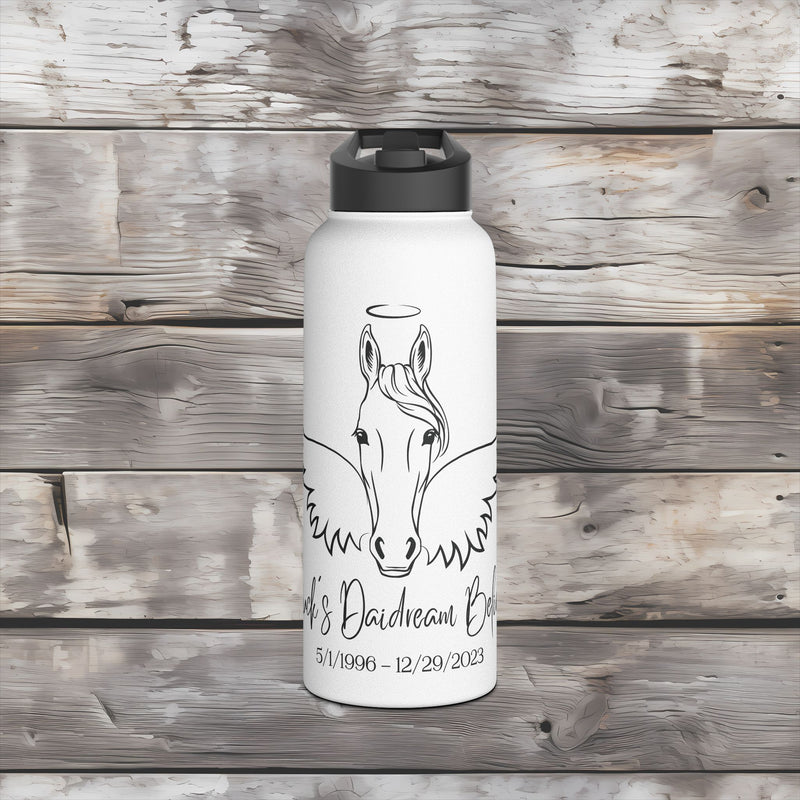 Custom Horse Name Angels Wings & Halo Stainless Steel Water Bottle 32 oz.