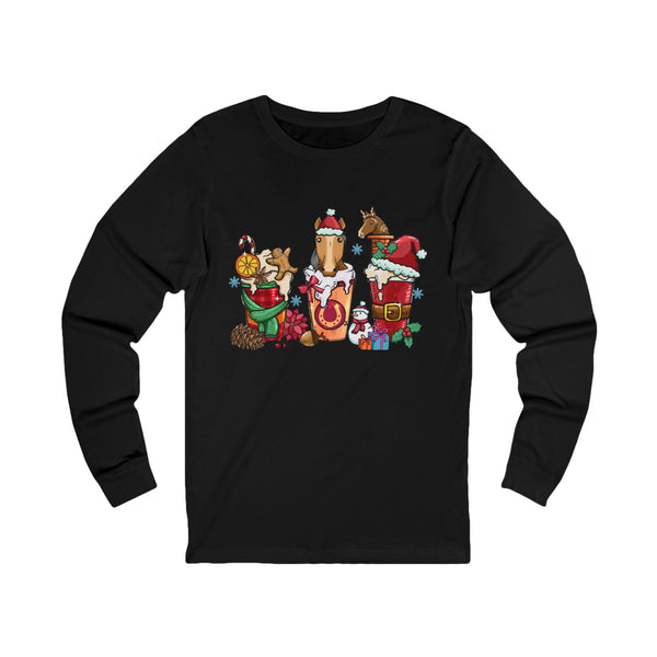 Santa Hat Coffee Mugs | Horse Merry Christmas Graphic | Unisex Jersey Long Sleeve Tee | Equestrian Gifts