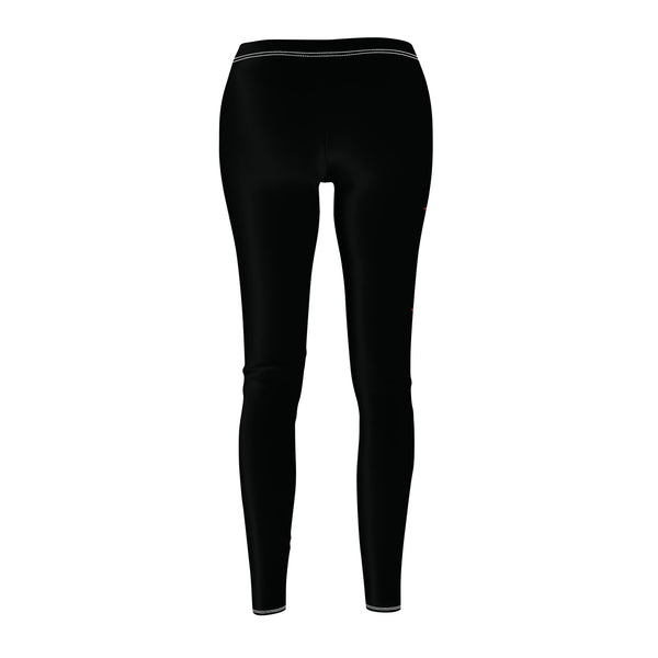 Black Casual Leggings with Red Heartbeat Line and Jumping Horse | Heaven Horses Exclusive Design