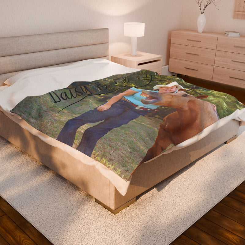 Custom Horse Photo and Name Velveteen Plush Blanket