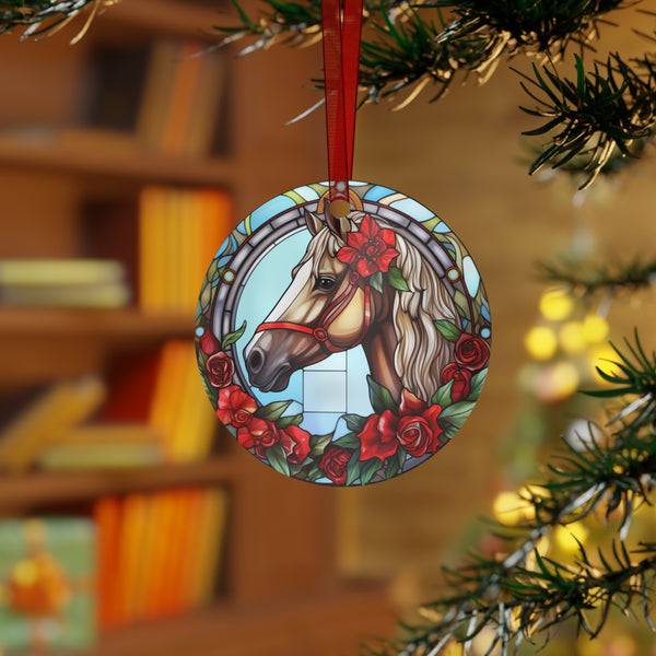 Christmas 2025 Metal Ornament Keepsake Gift | Stained Glass Palomino Horse | Equestrian Gifts