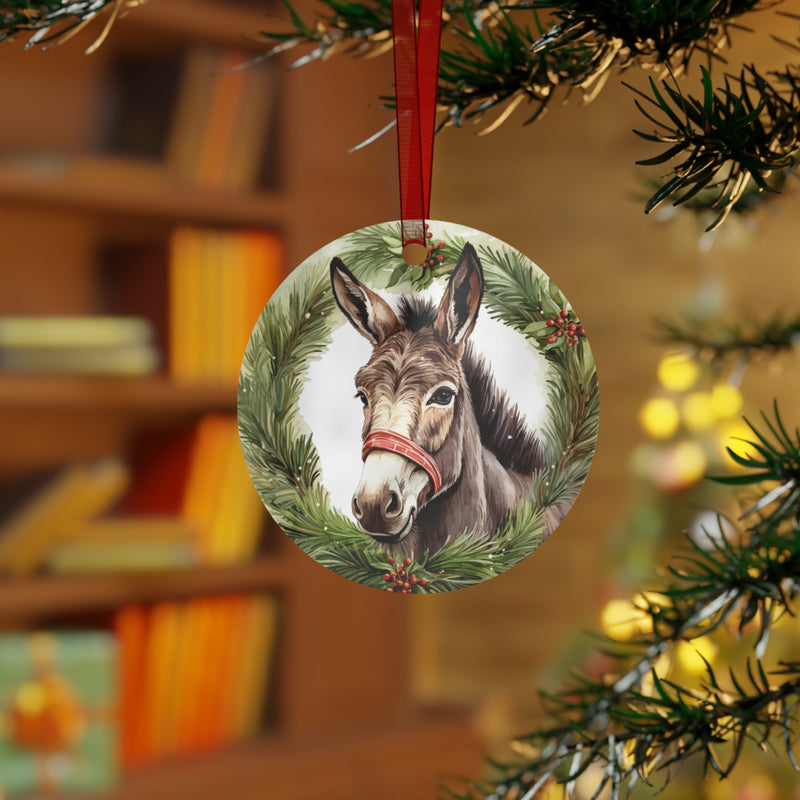 Christmas 2025 Watercolor Donkey Evergreen Ornament | Keepsake Gift | Equestrian Gifts