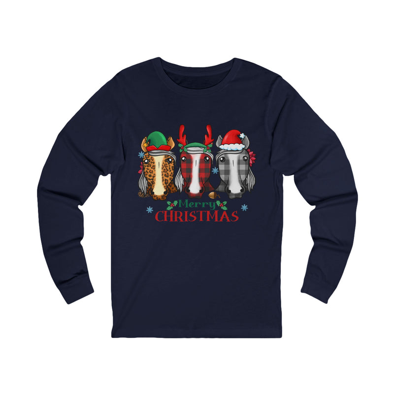 Plaid Santa Hat | Horse Merry Christmas Graphic | Unisex Jersey Long Sleeve Tee | Equestrian Gifts