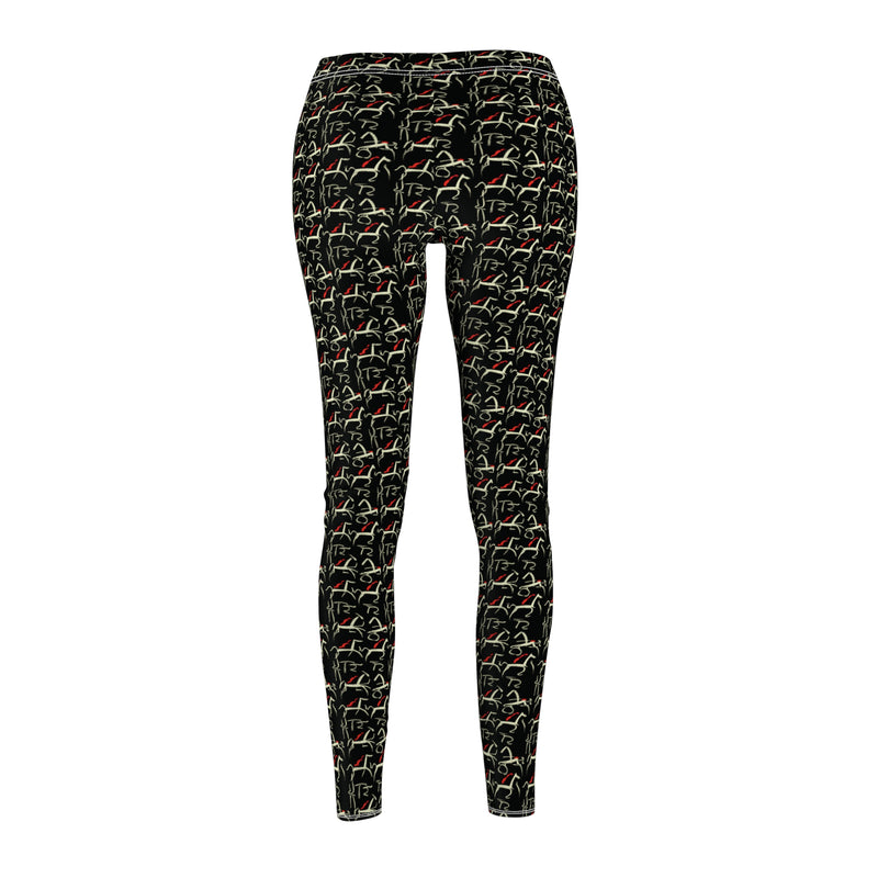 Black Women's Casual Leggings | Heiroglyphic Horse Pattern | Horse Heartbeat Line | Heaven Horses Exlucisve Design