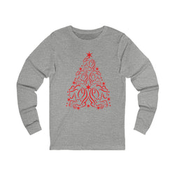 Cute Red Horse Christmas Tree Graphic | Unisex Jersey Long Sleeve Tee | Horse Lover Gifts