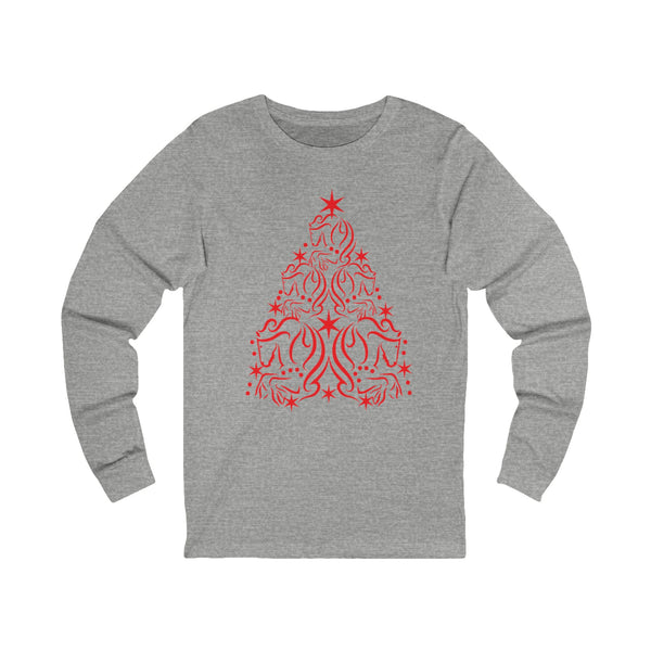 Cute Red Horse Christmas Tree Graphic | Unisex Jersey Long Sleeve Tee | Horse Lover Gifts
