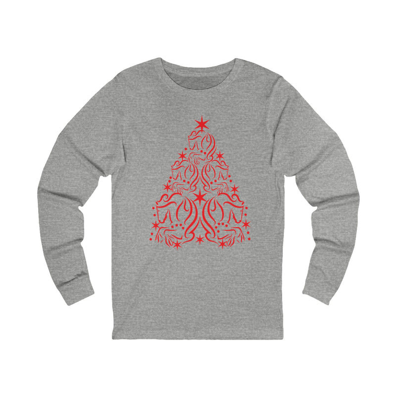 Cute Red Horse Christmas Tree Graphic | Unisex Jersey Long Sleeve Tee | Horse Lover Gifts