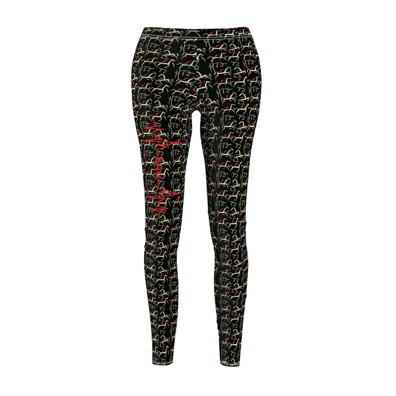 Black Women's Casual Leggings | Heiroglyphic Horse Pattern | Horse Heartbeat Line | Heaven Horses Exclusive Design