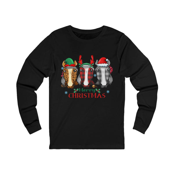 Plaid Santa Hat | Horse Merry Christmas Graphic | Unisex Jersey Long Sleeve Tee | Equestrian Gifts