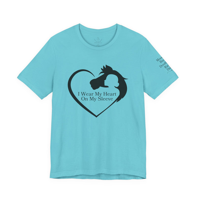Personalized Wear My Heart on my Sleeve Unisex Jersey Short Sleeve Tee - Horse Names on Sleeve