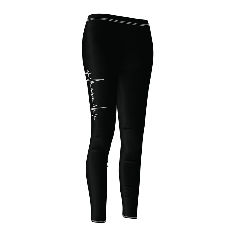 Black Casual Leggings with White Heartbeat Line and Jumping Horse | Heaven Horses Exclusive Design