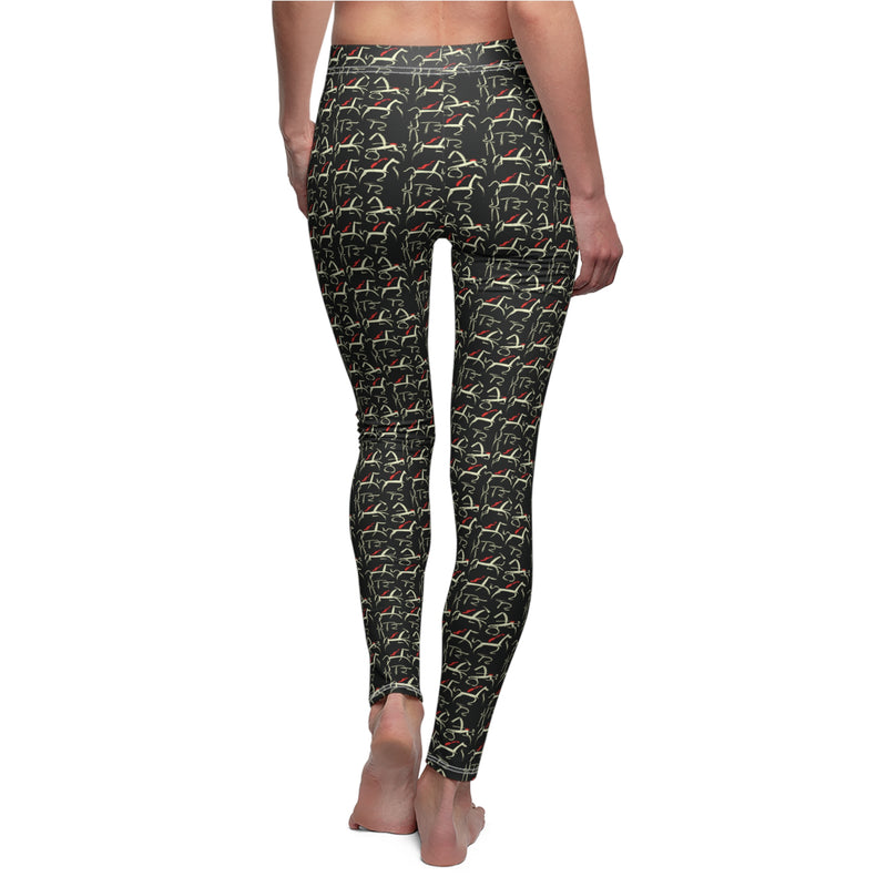 Black Women's Casual Leggings | Heiroglyphic Horse Pattern | Horse Heartbeat Line | Heaven Horses Exlucisve Design