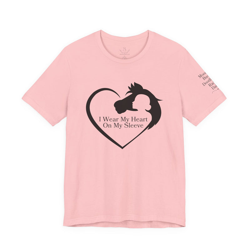Personalized Wear My Heart on my Sleeve Unisex Jersey Short Sleeve Tee - Horse Names on Sleeve