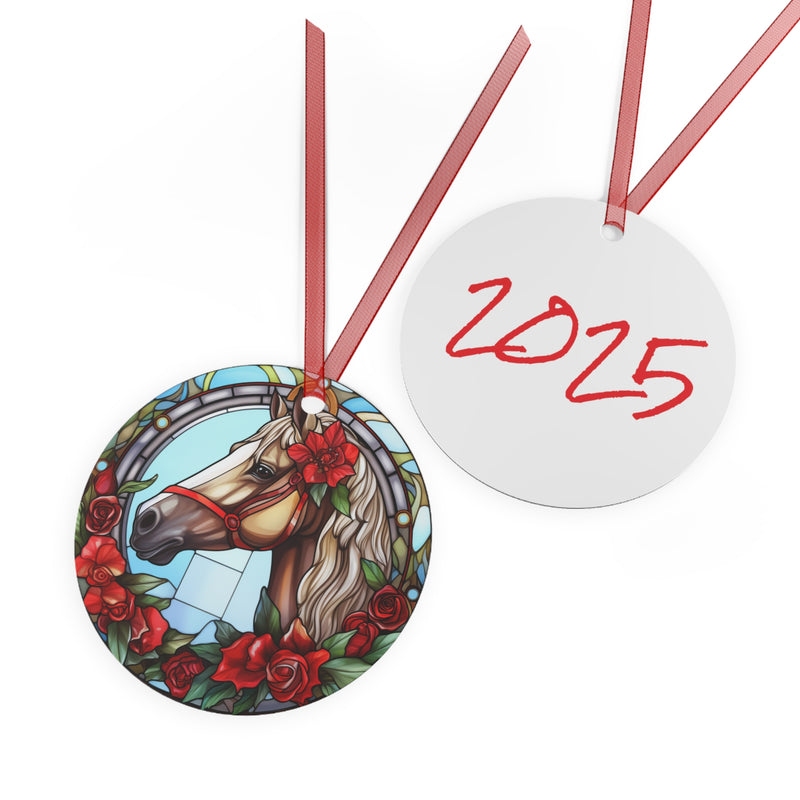 Christmas 2025 Metal Ornament Keepsake Gift | Stained Glass Palomino Horse | Equestrian Gifts