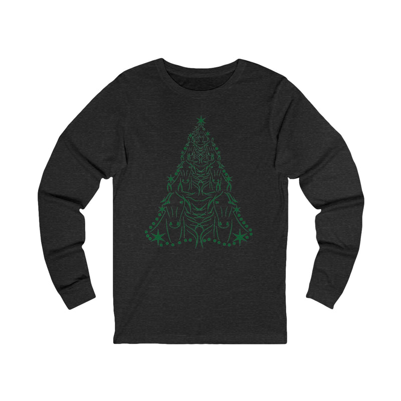 Cute Green Horse Christmas Tree Graphic | Unisex Jersey Long Sleeve Tee | Horse Lover Gifts
