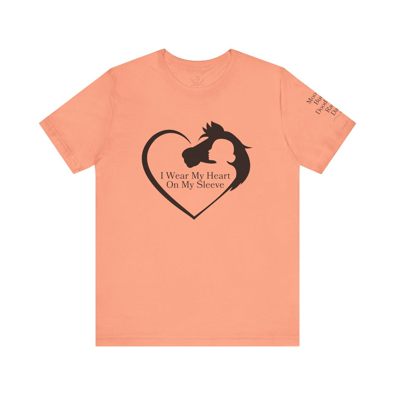 Personalized Wear My Heart on my Sleeve Unisex Jersey Short Sleeve Tee - Horse Names on Sleeve