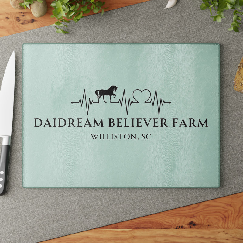 Personalized - Your Farm Running Horse Heart Beat Glass Cutting Board