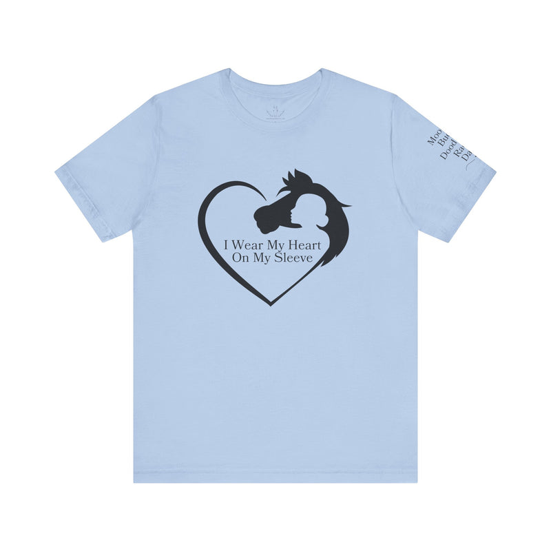 Personalized Wear My Heart on my Sleeve Unisex Jersey Short Sleeve Tee - Horse Names on Sleeve
