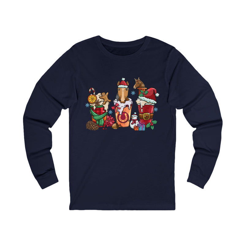 Santa Hat Coffee Mugs | Horse Merry Christmas Graphic | Unisex Jersey Long Sleeve Tee | Equestrian Gifts