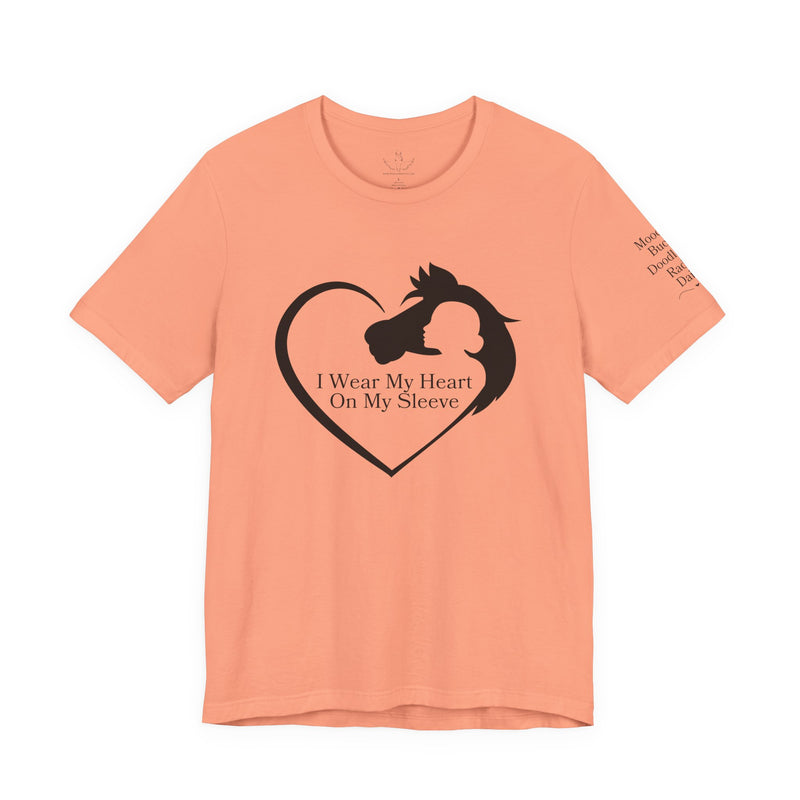 Personalized Wear My Heart on my Sleeve Unisex Jersey Short Sleeve Tee - Horse Names on Sleeve