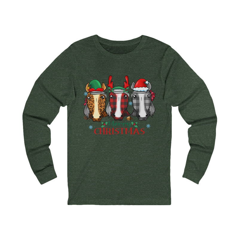Plaid Santa Hat | Horse Merry Christmas Graphic | Unisex Jersey Long Sleeve Tee | Equestrian Gifts