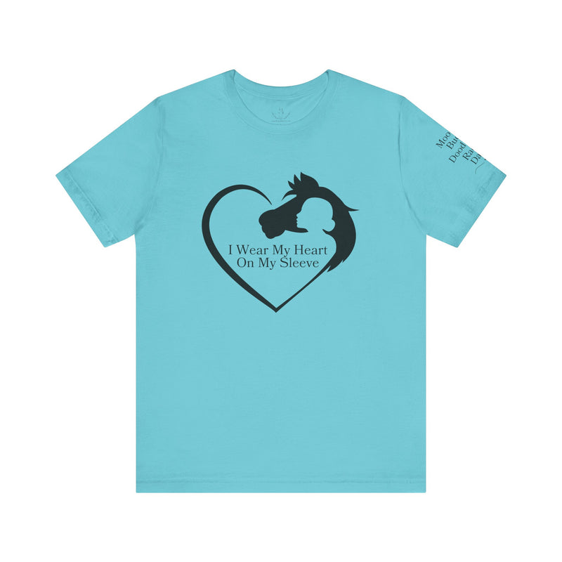 Personalized Wear My Heart on my Sleeve Unisex Jersey Short Sleeve Tee - Horse Names on Sleeve