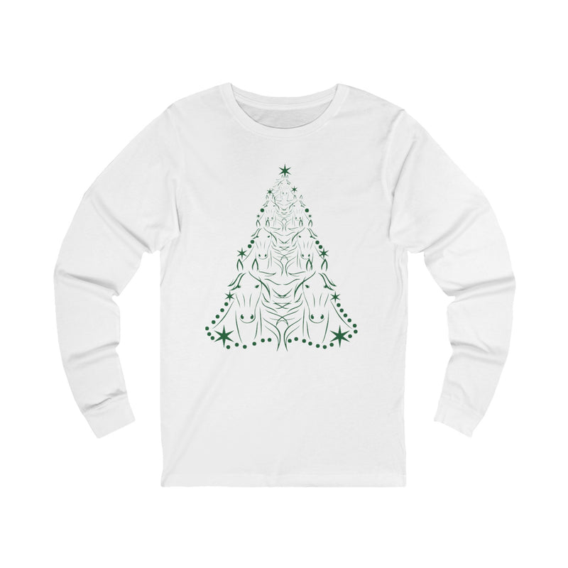 Cute Green Horse Christmas Tree Graphic | Unisex Jersey Long Sleeve Tee | Horse Lover Gifts