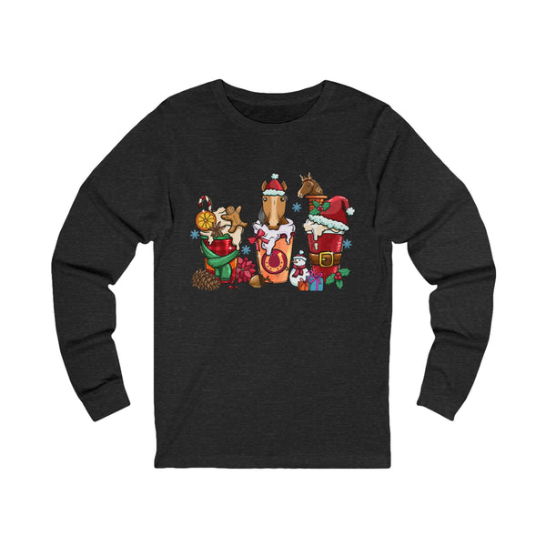 Santa Hat Coffee Mugs | Horse Merry Christmas Graphic | Unisex Jersey Long Sleeve Tee | Equestrian Gifts